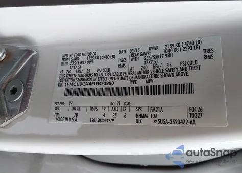 2015 Ford Escape Se z USA, uszkodzony, nr VIN 1FMCU9GX4FUB73980